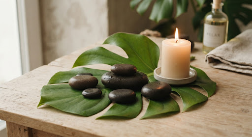 Wellness ritual with warm stones